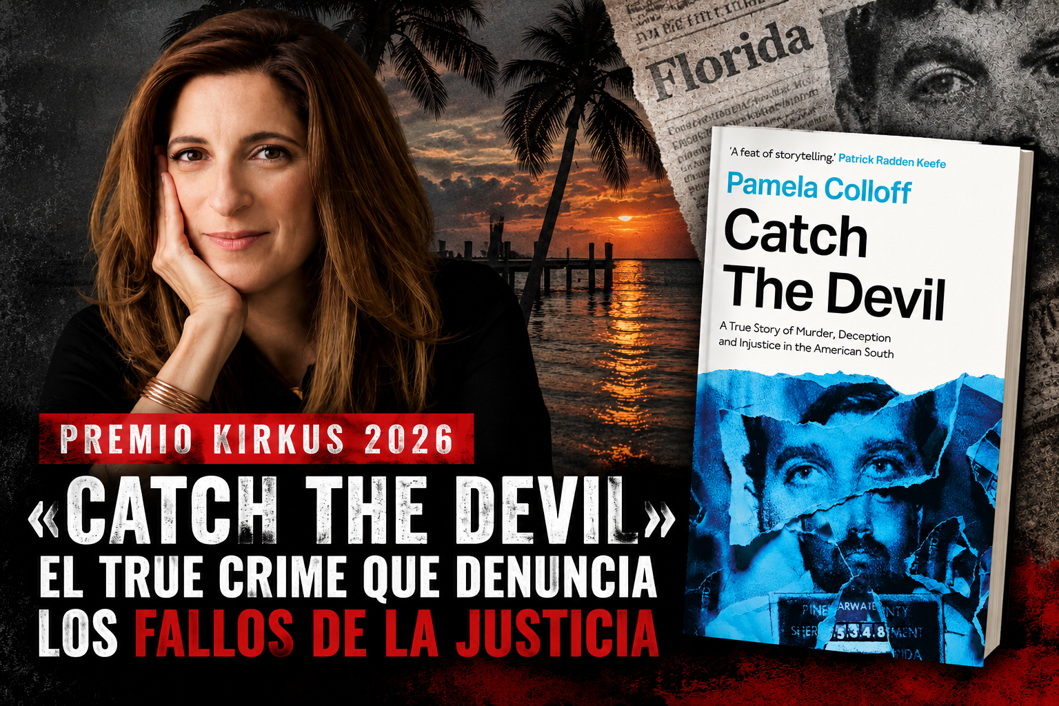 Imagen de Pamela Colloff junto a la portada de Catch the Devil, obra ganadora del Premio Kirkus de No Ficción 2026.