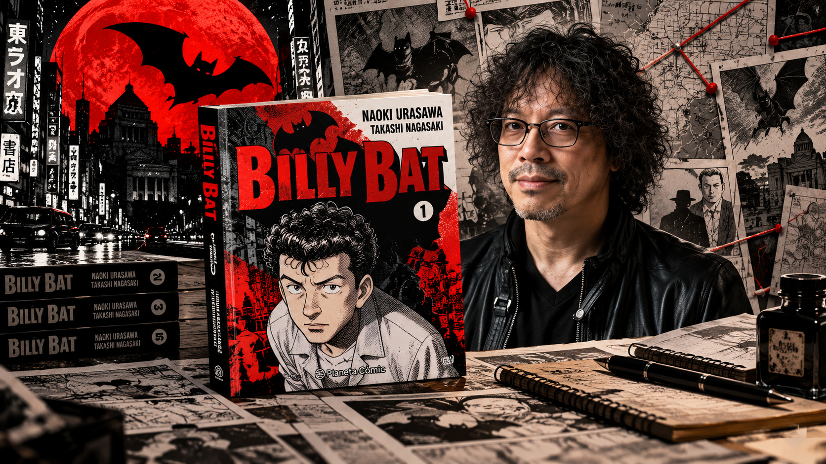 Billy Bat, manga de Naoki Urasawa y Takashi Nagasaki, ganador del Harvey Award 2026 al mejor manga, en una composición noir ambientada en Japón.