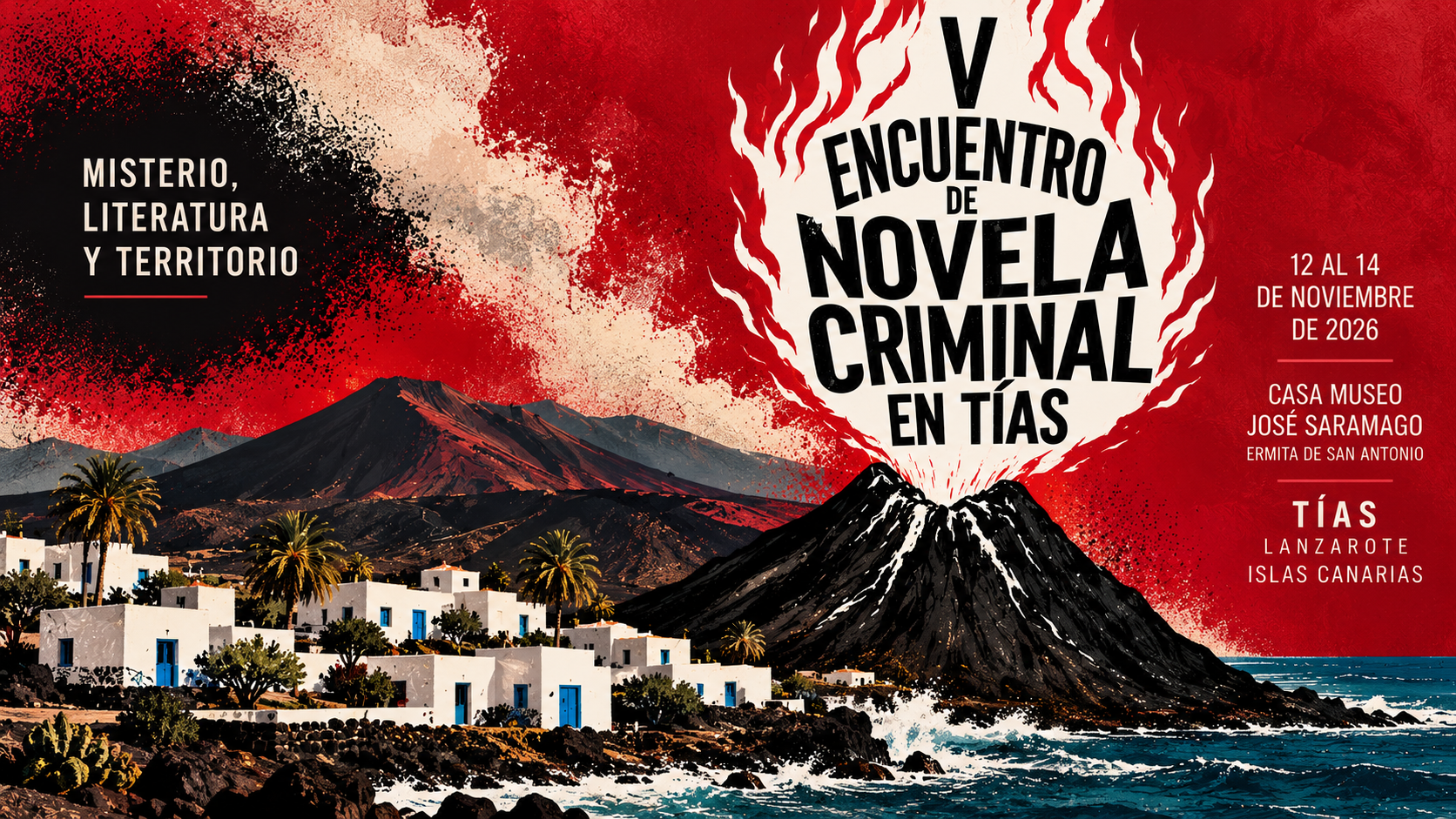 Marta Sanz, Teresa Cardona y Carlos Zanón en una composición del V Encuentro de Novela Criminal en Tías 2026.