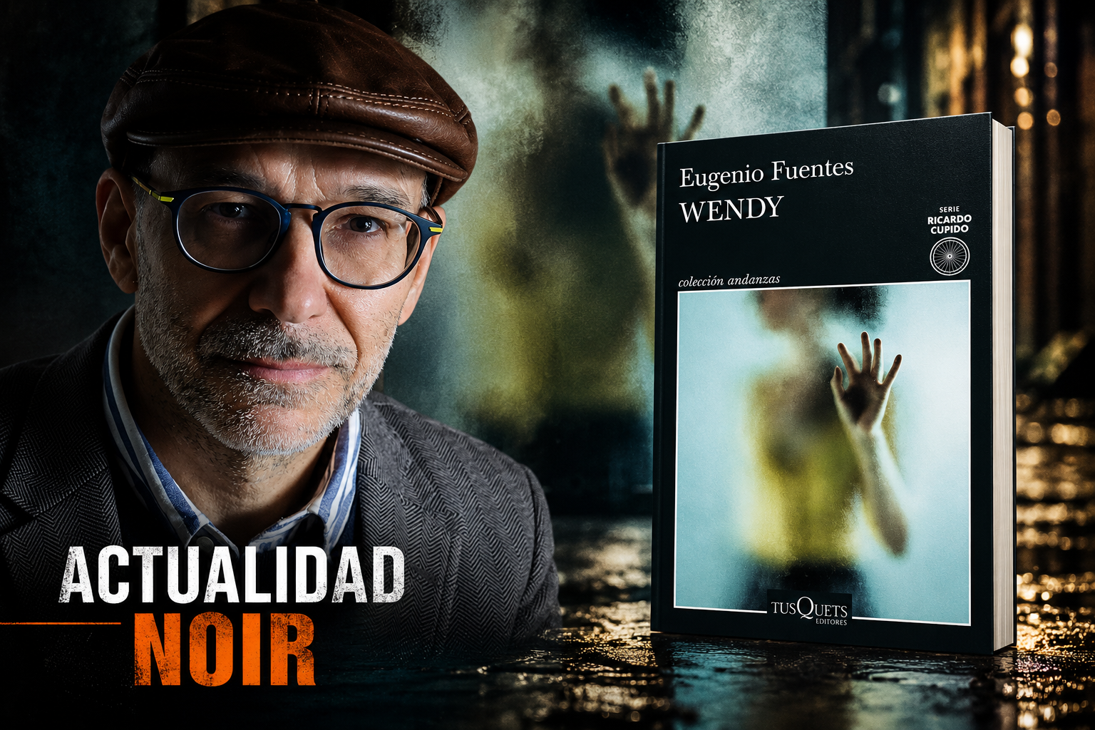 Eugenio Fuentes junto a la portada de «Wendy», novela ganadora del Premio Ciudad de Santa Cruz 2026.
