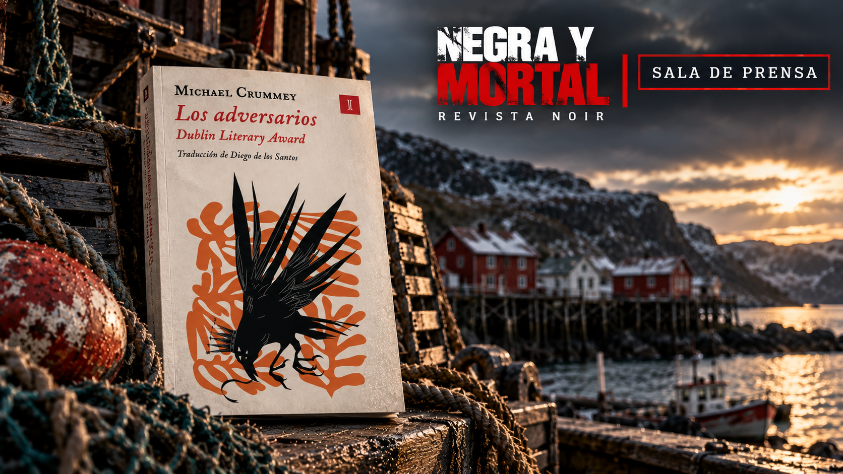 Portada de «Los adversarios», de Michael Crummey, publicada por Impedimenta, en una escena de un puerto pesquero de Terranova.